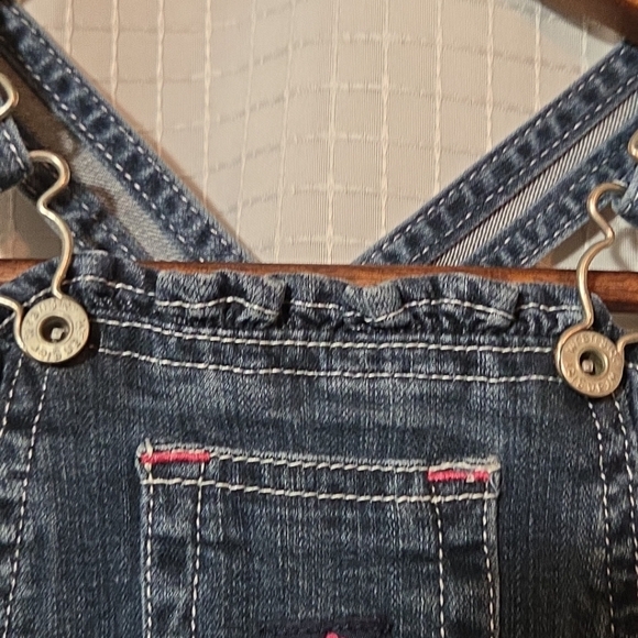 Wrangler Girls 12 Months Overalls Blue Soft Denim Pink Stitching - Picture 2 of 7